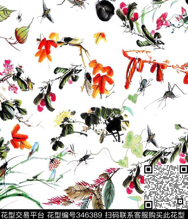 花鸟牡丹昆虫数码印花华亿平台下载（图片编号: 346389） - 瓦栏（Walan）