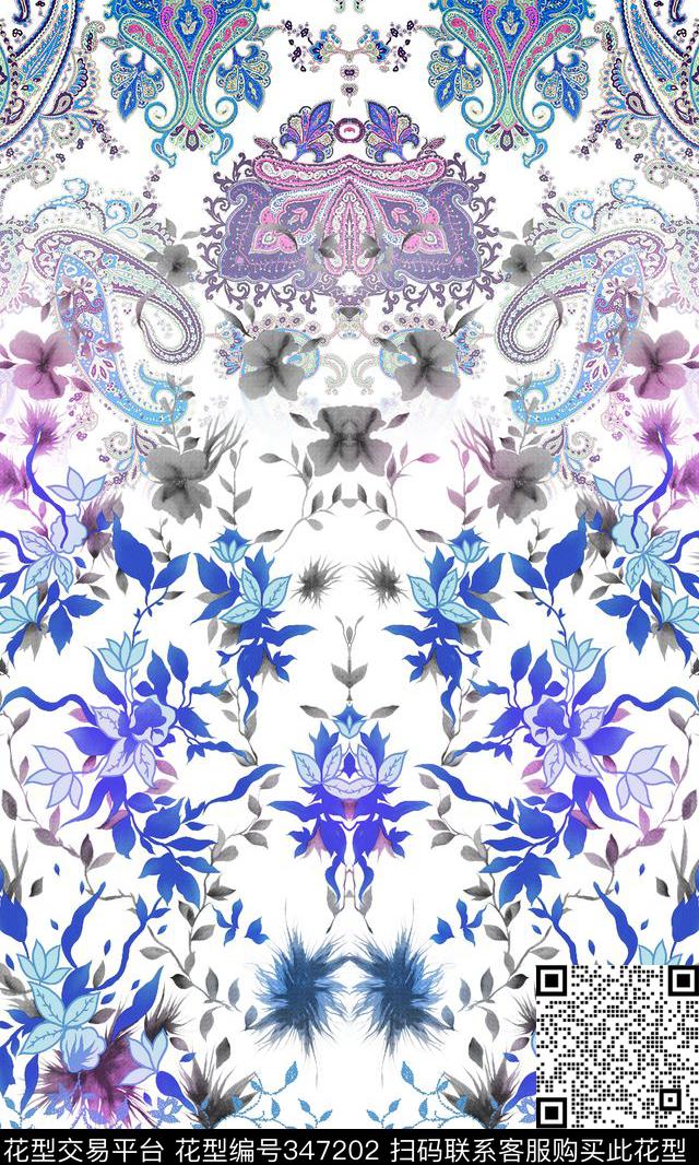定位花卉丝巾定位花数码印花华亿平台下载（图片编号: 347202） - 瓦栏（Walan）