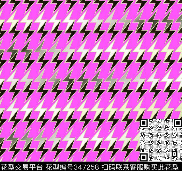 几何闪电千鸟格传统印花华亿平台下载（图片编号: 347258） - 瓦栏（Walan）