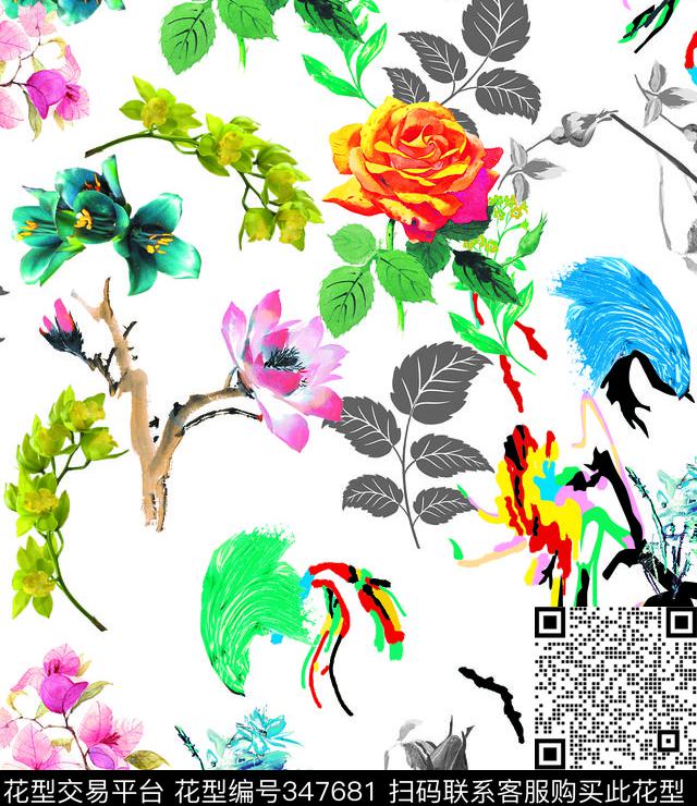 花卉数码印花华亿平台下载（图片编号: 347681） - 瓦栏（Walan）