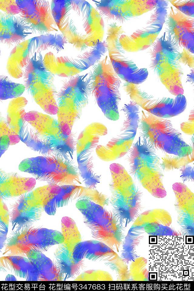 动物纹羽毛渐变数码印花华亿平台下载（图片编号: 347683） - 瓦栏（Walan）