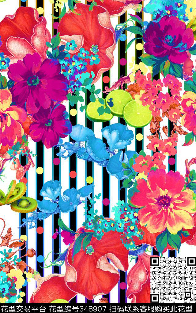 E-花卉几何/Flowers数码印花华亿平台下载（图片编号: 348907） - 瓦栏（Walan）