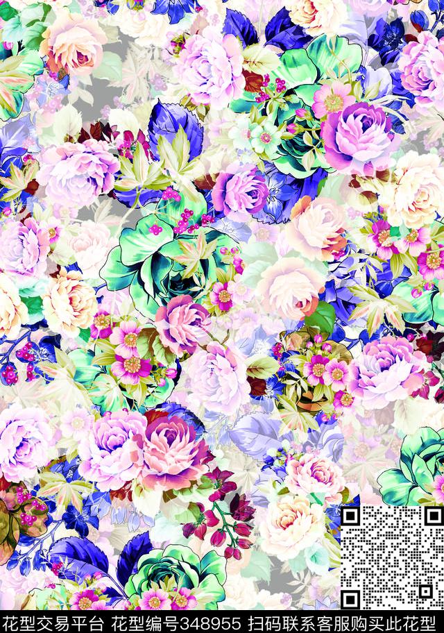 花卉层次立体数码印花华亿平台下载（图片编号: 348955） - 瓦栏（Walan）