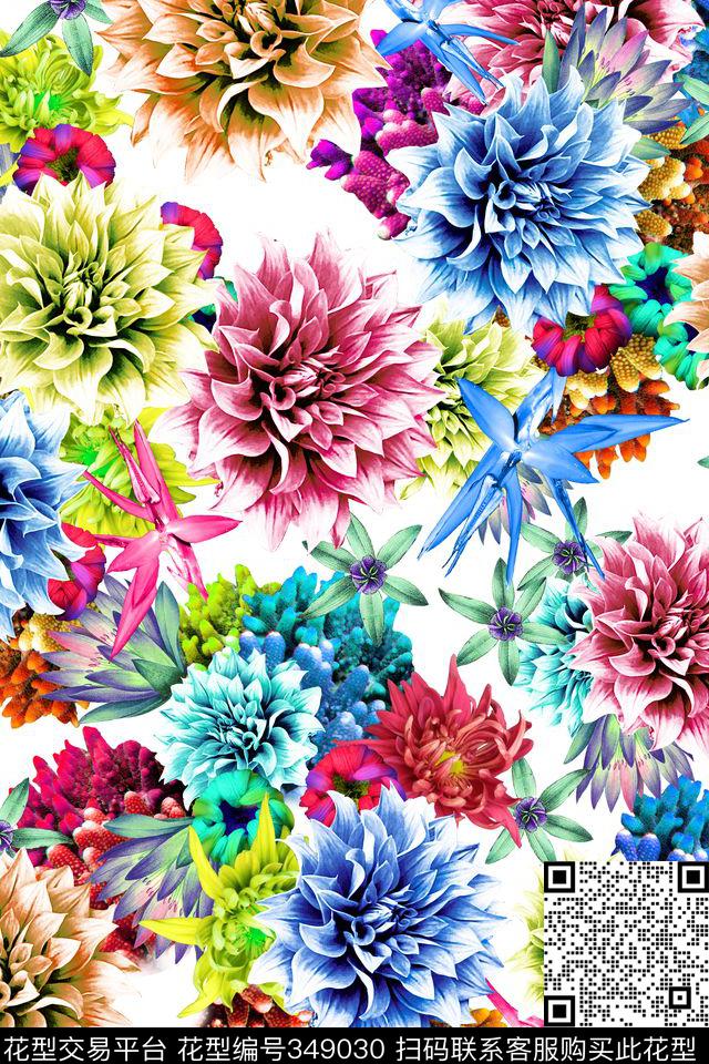花卉大牌纯色底数码印花华亿平台下载（图片编号: 349030） - 瓦栏（Walan）