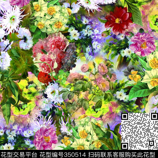 花卉数码印花华亿平台下载（图片编号: 350514） - 瓦栏（Walan）