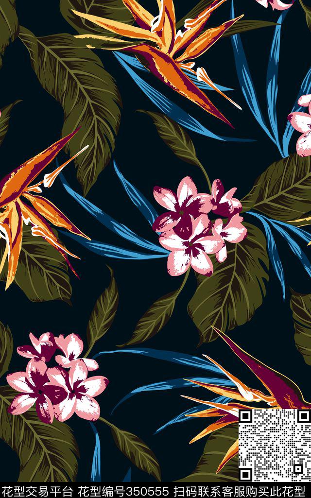 热带风情0分色区叶子传统印花华亿平台下载（图片编号: 350555） - 瓦栏（Walan）
