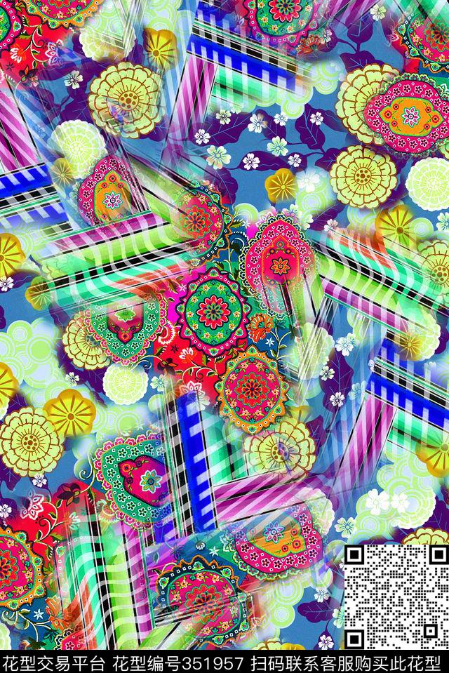 民族风花纹数码印花华亿平台下载（图片编号: 351957） - 瓦栏（Walan）