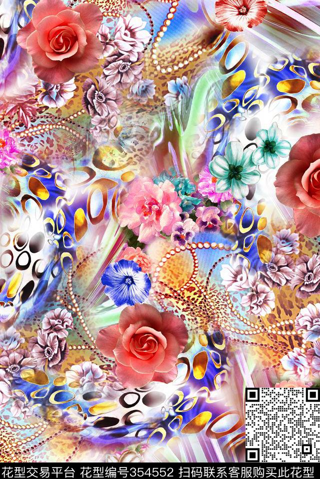 花卉动物纹抽象数码印花华亿平台下载（图片编号: 354552） - 瓦栏（Walan）