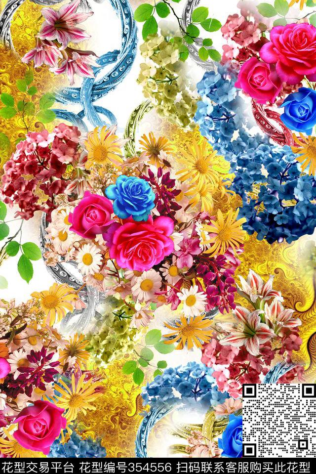 花卉枝条植物数码印花华亿平台下载（图片编号: 354556） - 瓦栏（Walan）