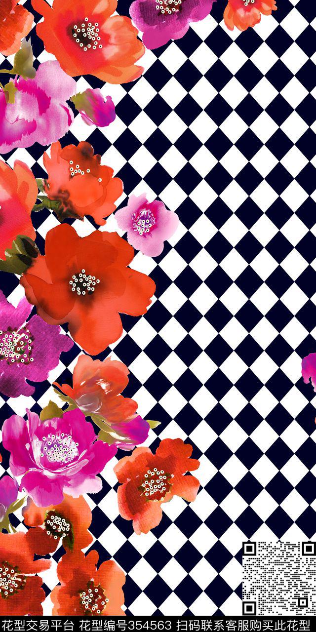数码定位花卉格子花卉数码印花华亿平台下载（图片编号: 354563） - 瓦栏（Walan）
