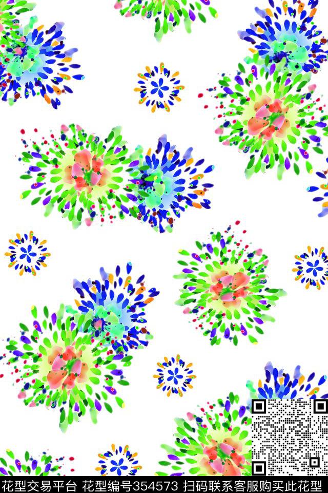 清新抽象花卉色块传统印花华亿平台下载（图片编号: 354573） - 瓦栏（Walan）