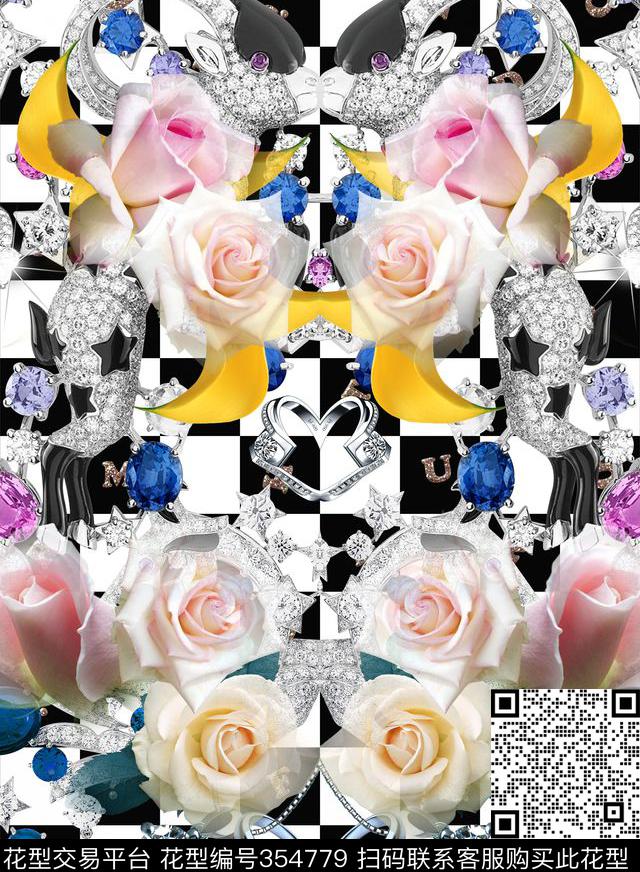 花卉女装对称数码印花华亿平台下载（图片编号: 354779） - 瓦栏（Walan）