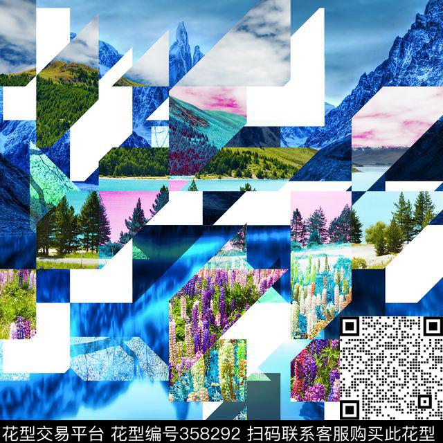 几何风景定位数码印花华亿平台下载（图片编号: 358292） - 瓦栏（Walan）