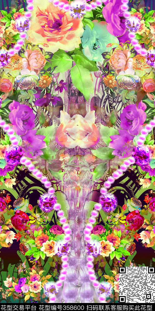 定位花朵花卉数码印花华亿平台下载（图片编号: 358600） - 瓦栏（Walan）