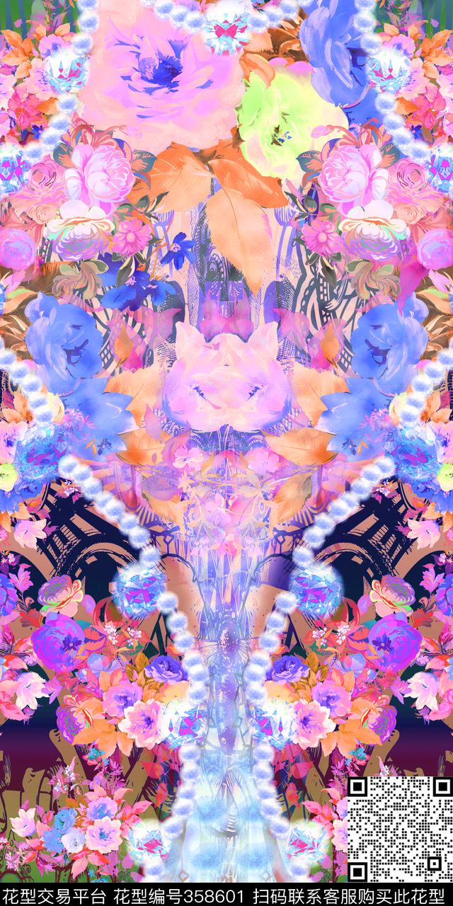 花卉组合数码印花华亿平台下载（图片编号: 358601） - 瓦栏（Walan）