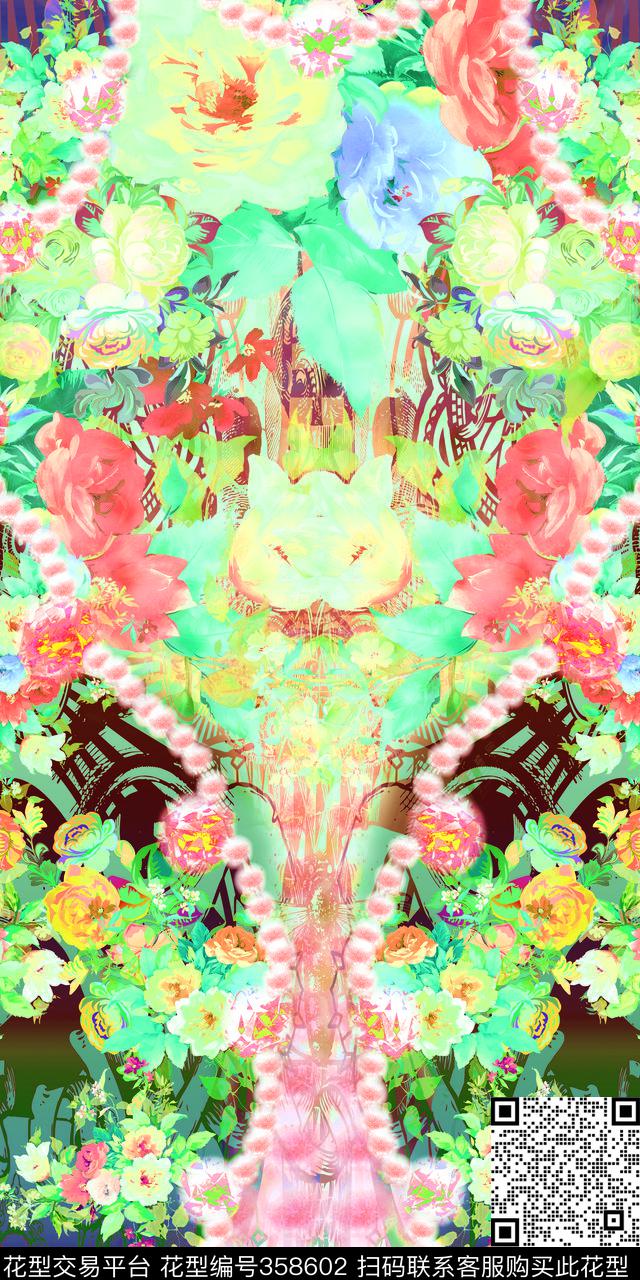 花卉组合数码印花华亿平台下载（图片编号: 358602） - 瓦栏（Walan）