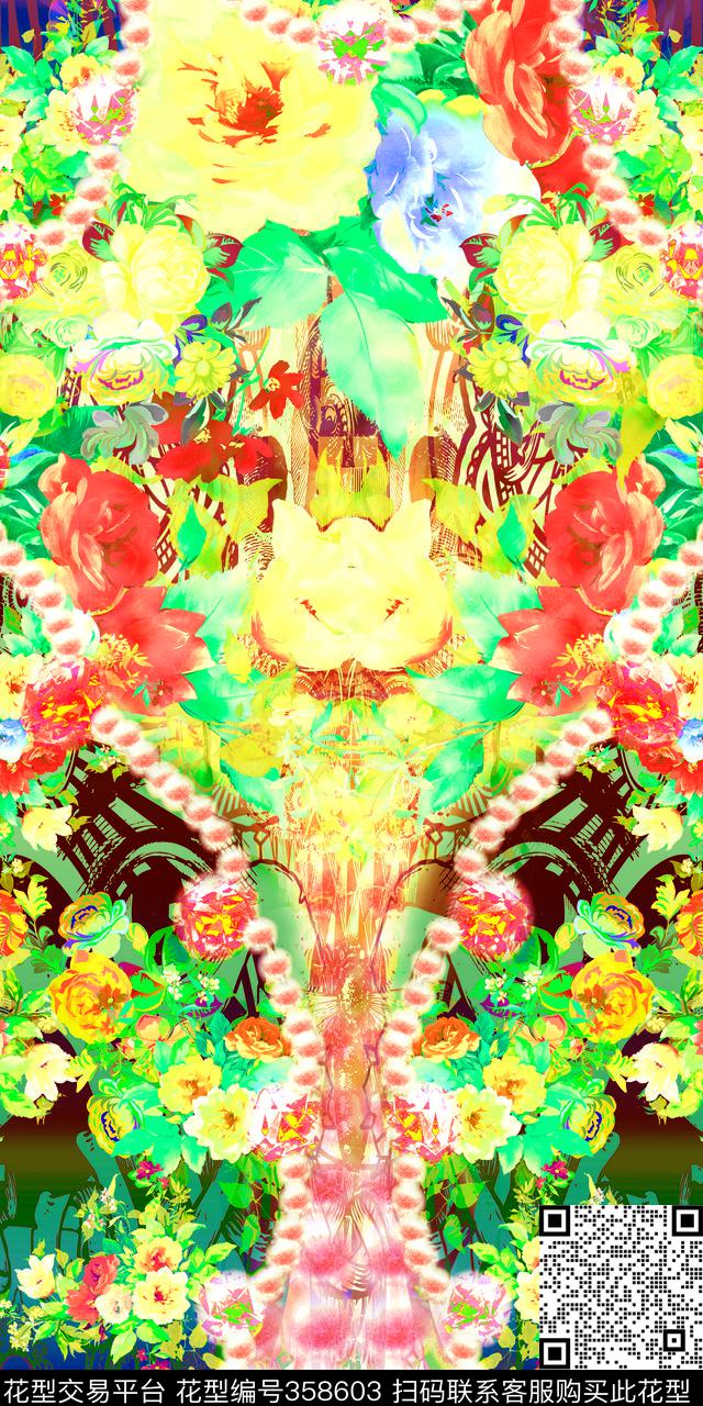 花卉组合数码印花华亿平台下载（图片编号: 358603） - 瓦栏（Walan）