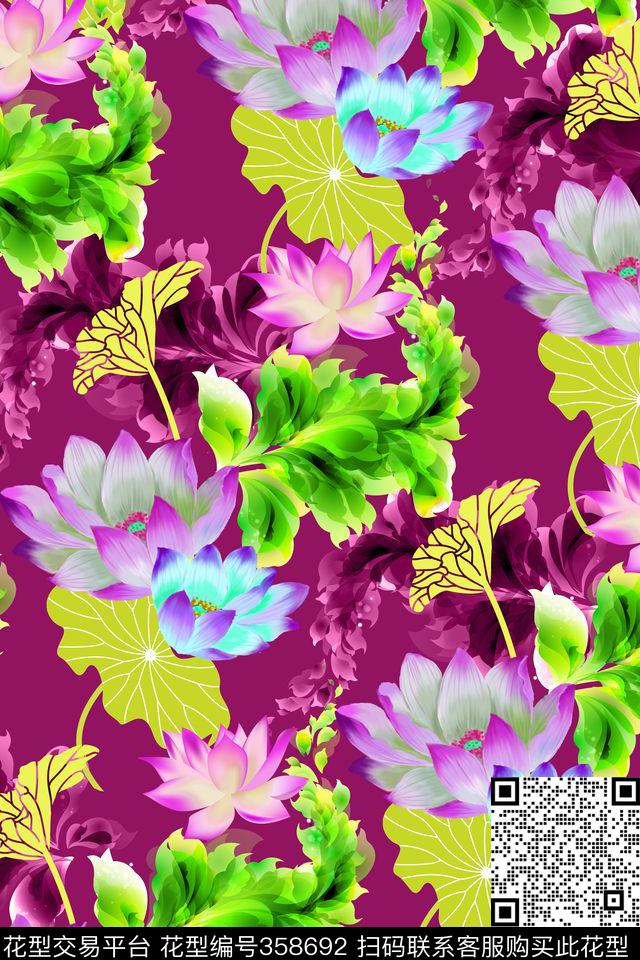 花卉植物数码印花华亿平台下载（图片编号: 358692） - 瓦栏（Walan）
