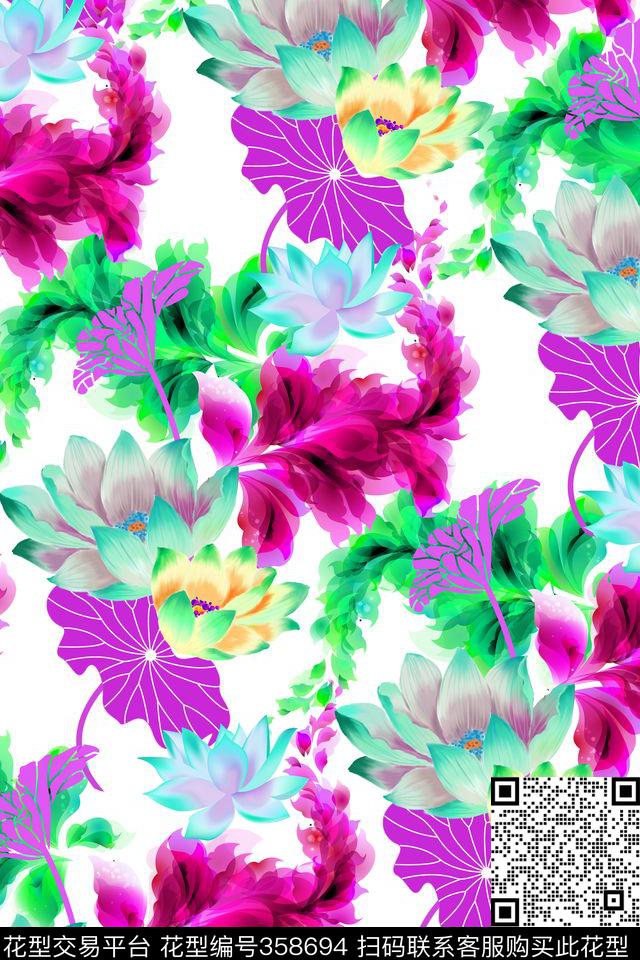 花卉植物数码印花华亿平台下载（图片编号: 358694） - 瓦栏（Walan）
