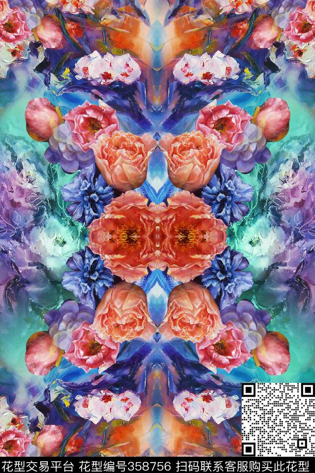 花卉抽象油画数码印花华亿平台下载（图片编号: 358756） - 瓦栏（Walan）