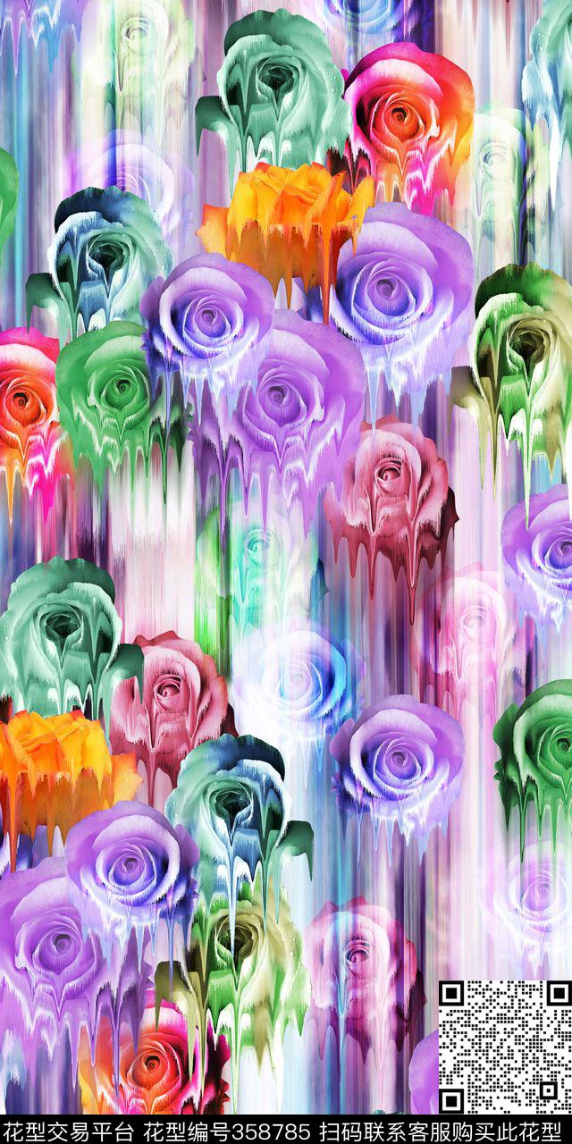 玫瑰花抽象另类数码印花华亿平台下载（图片编号: 358785） - 瓦栏（Walan）