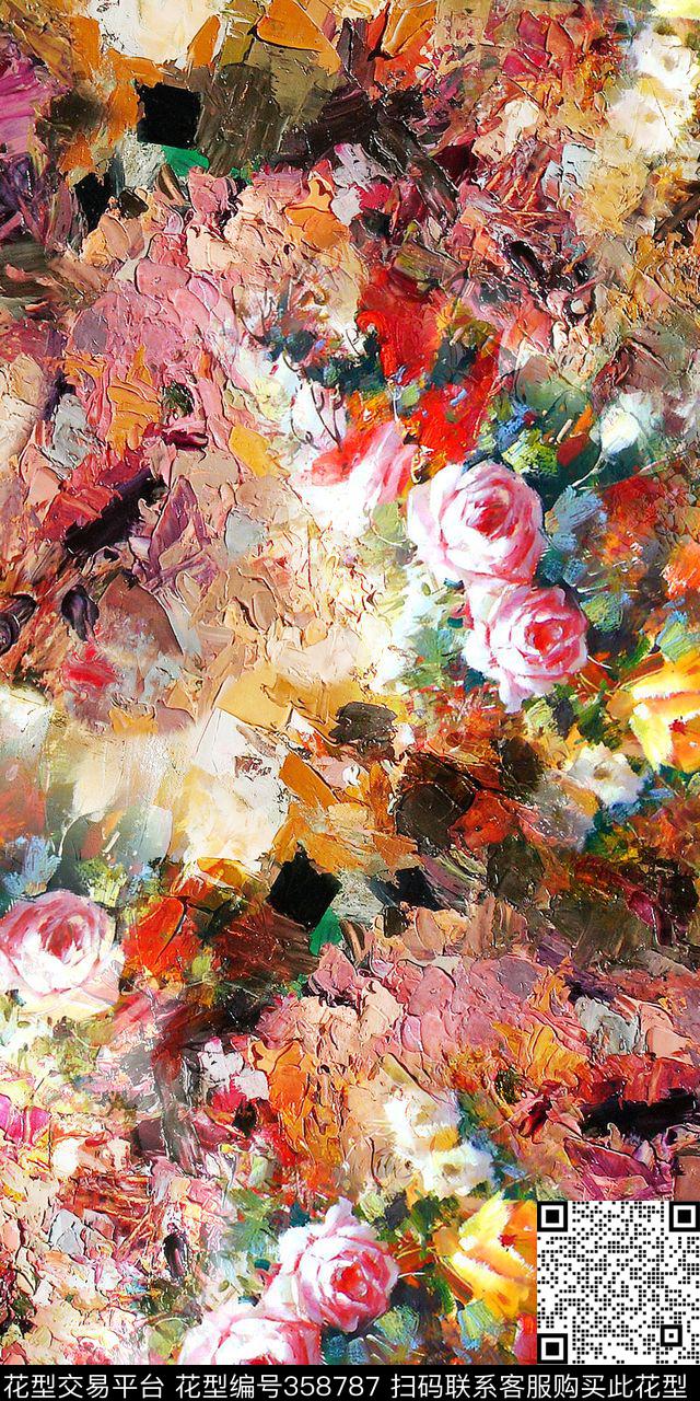 手绘画油画花卉数码印花华亿平台下载（图片编号: 358787） - 瓦栏（Walan）