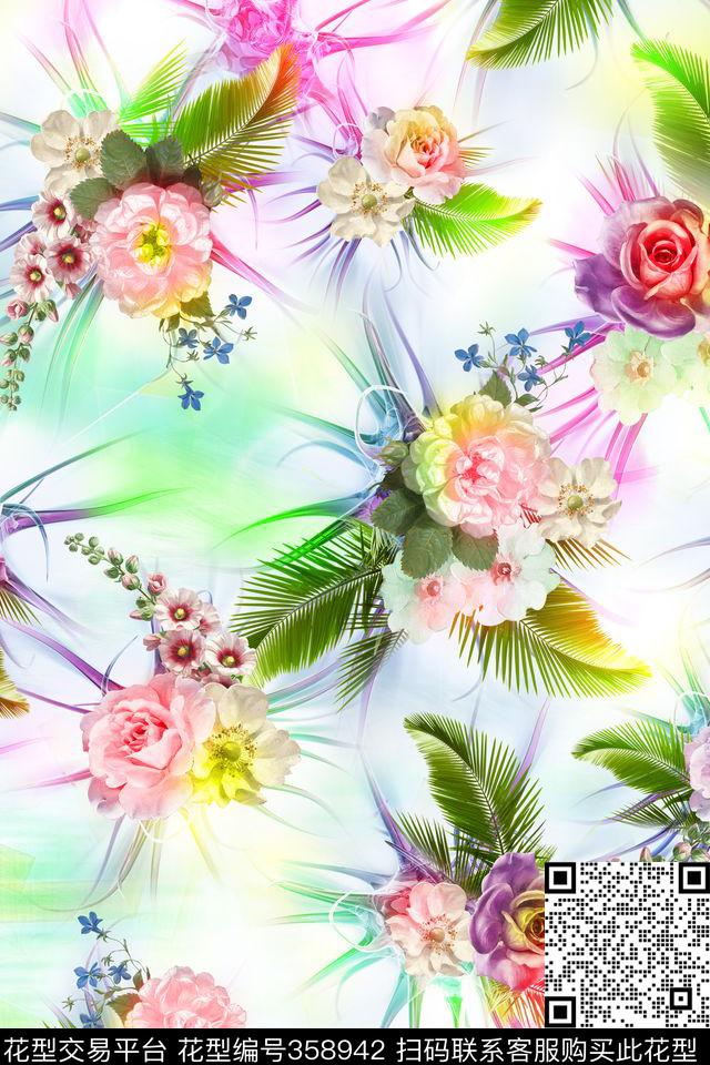 花卉水果、叶子抽象数码印花华亿平台下载（图片编号: 358942） - 瓦栏（Walan）