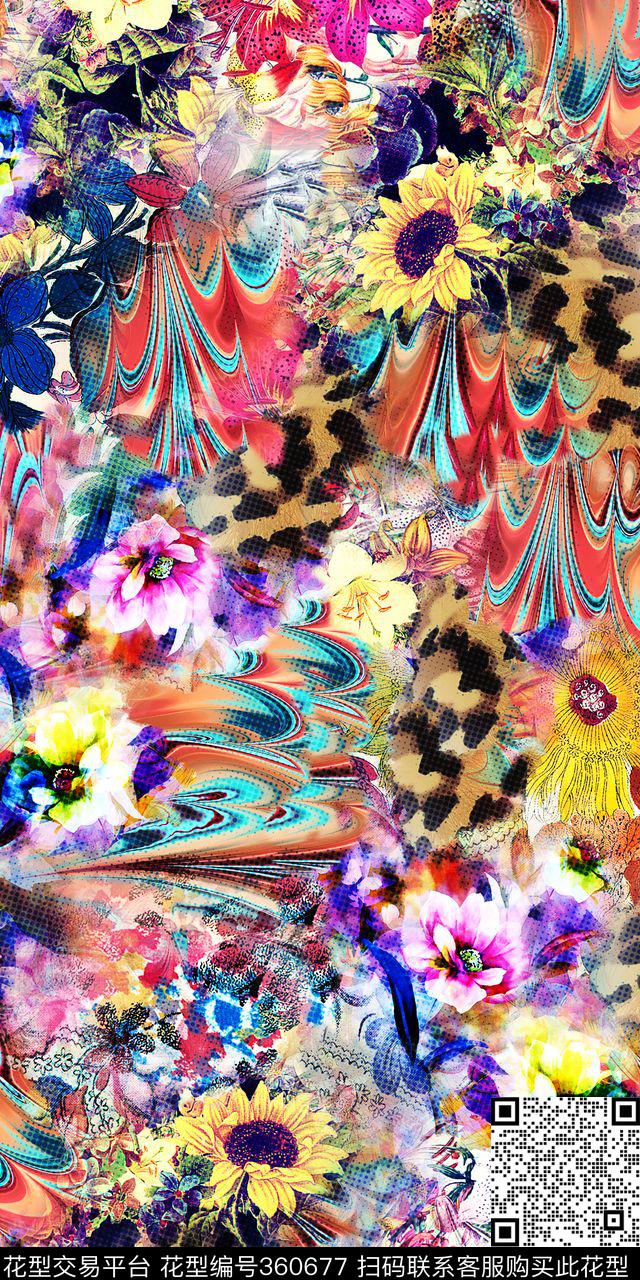 动物纹花卉豹纹花卉数码印花华亿平台下载（图片编号: 360677） - 瓦栏（Walan）