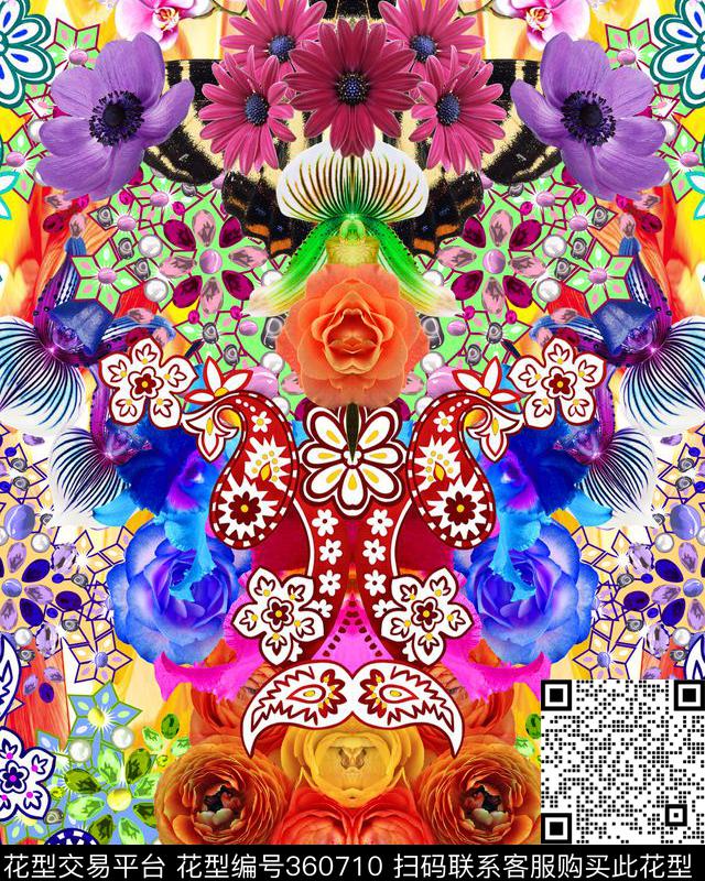 花朵几何宝石对称图案花朵几何宝石花卉数码印花华亿平台下载（图片编号: 360710） - 瓦栏（Walan）