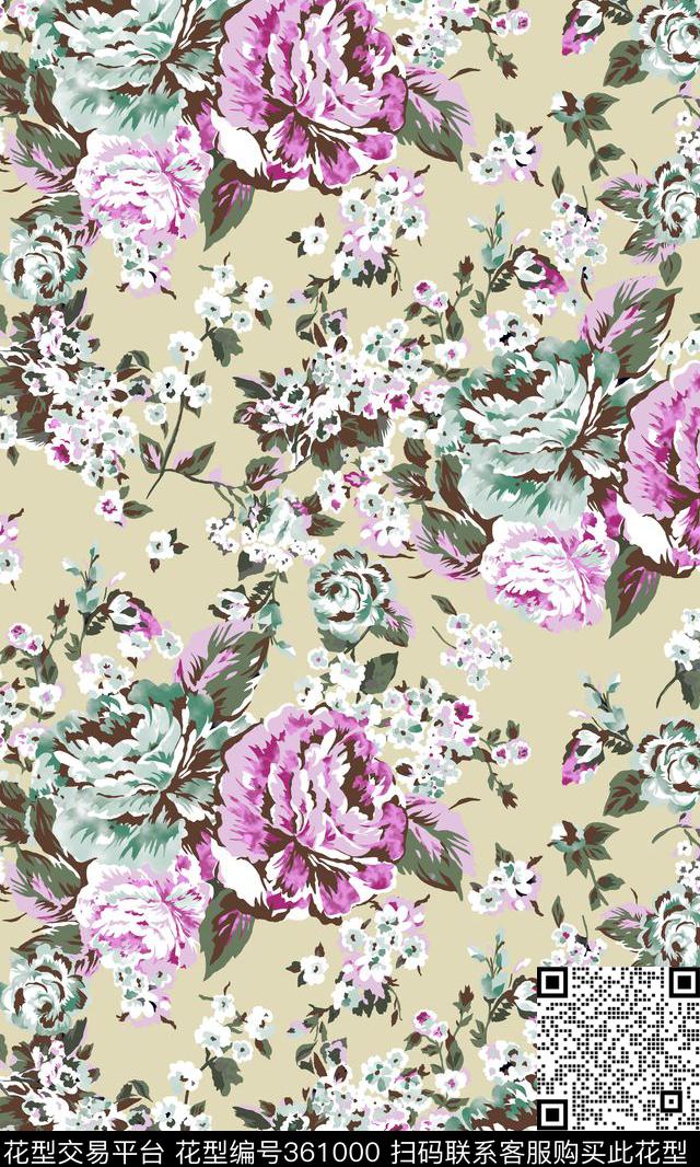 田园风花卉传统印花华亿平台下载（图片编号: 361000） - 瓦栏（Walan）