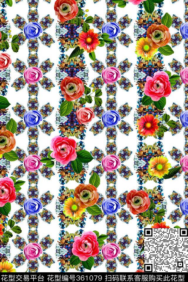 花卉花朵排列数码印花华亿平台下载（图片编号: 361079） - 瓦栏（Walan）