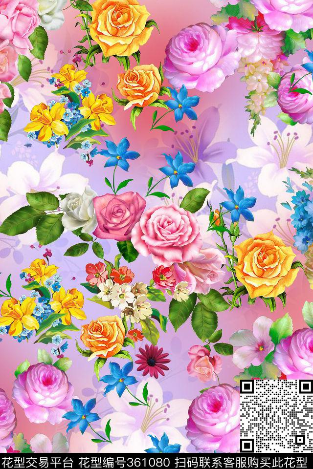 花卉油画清新数码印花华亿平台下载（图片编号: 361080） - 瓦栏（Walan）