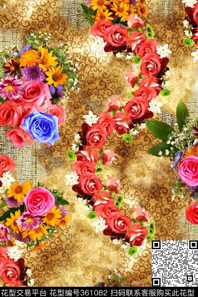 花卉数码玫瑰数码印花华亿平台下载（图片编号: 361082） - 瓦栏（Walan）