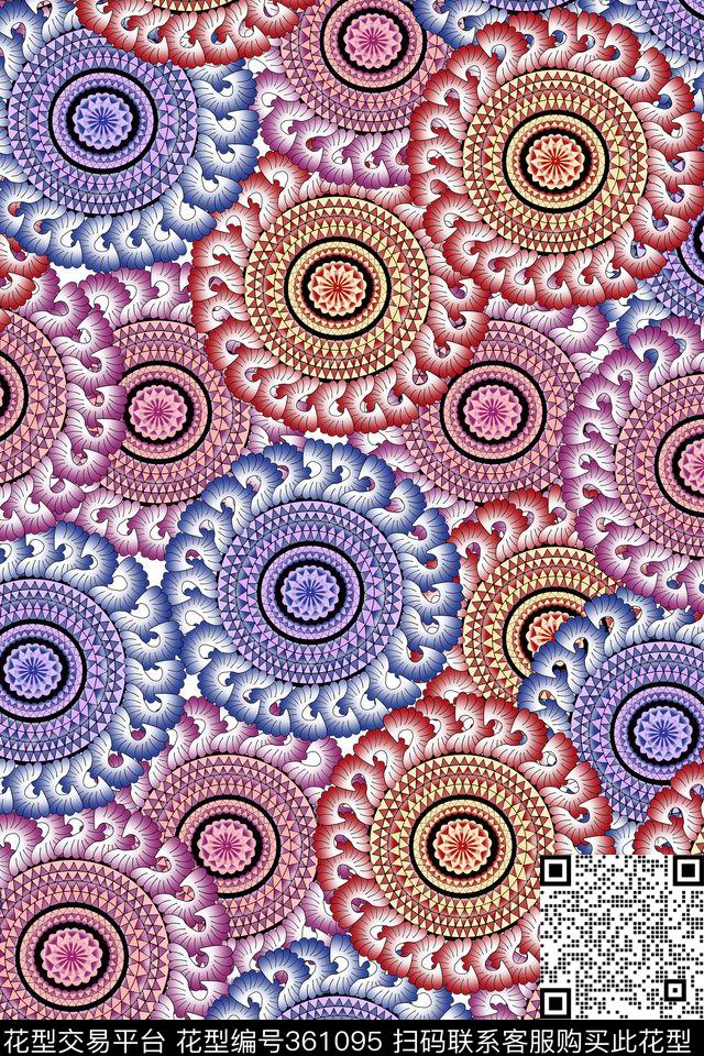 几何抽象圆形数码印花华亿平台下载（图片编号: 361095） - 瓦栏（Walan）