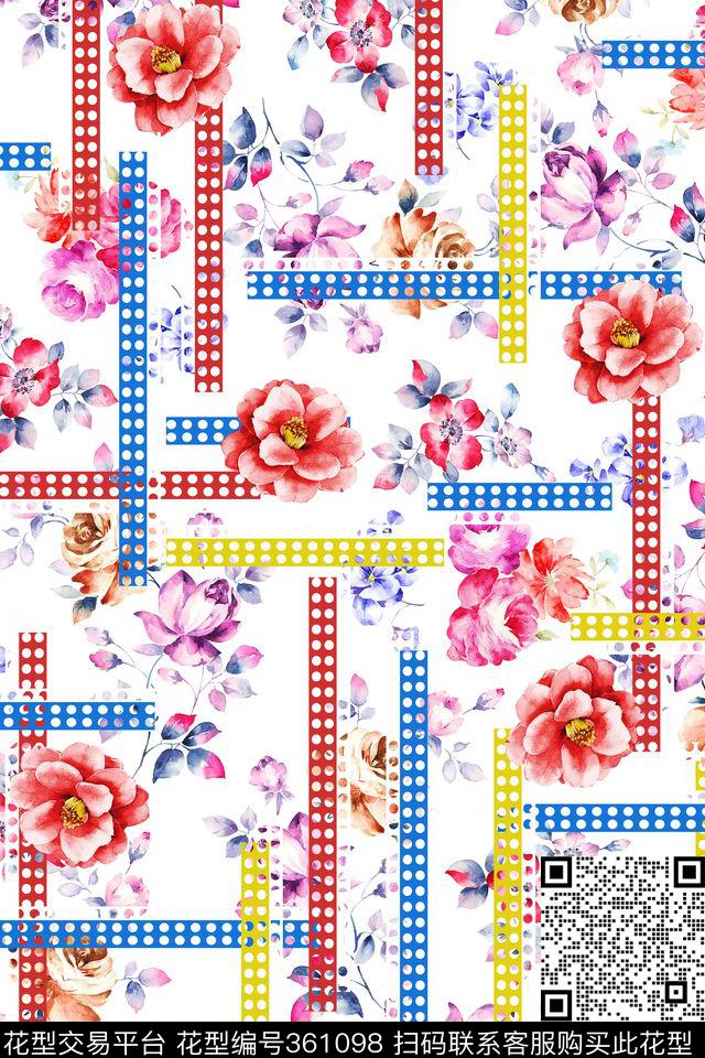 花卉几何抽象数码印花华亿平台下载（图片编号: 361098） - 瓦栏（Walan）