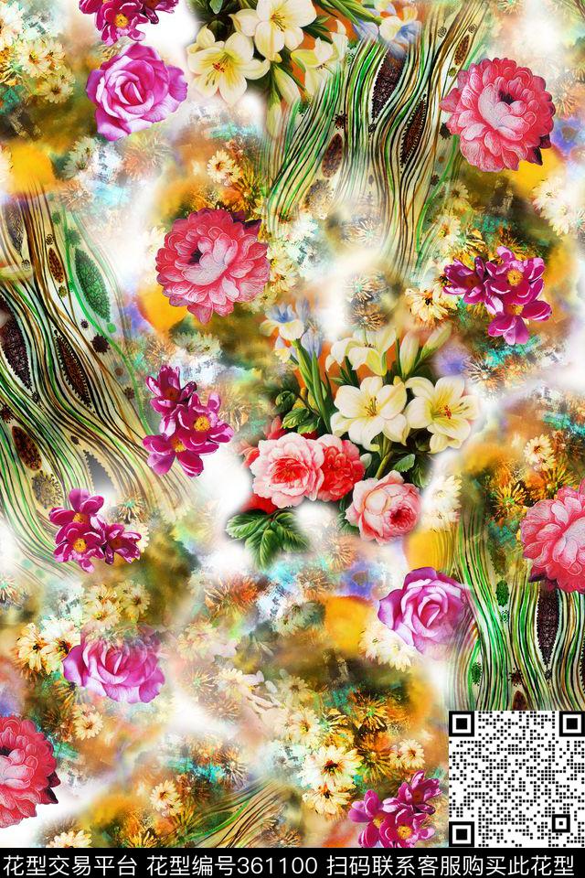 油画花卉抽象数码印花华亿平台下载（图片编号: 361100） - 瓦栏（Walan）
