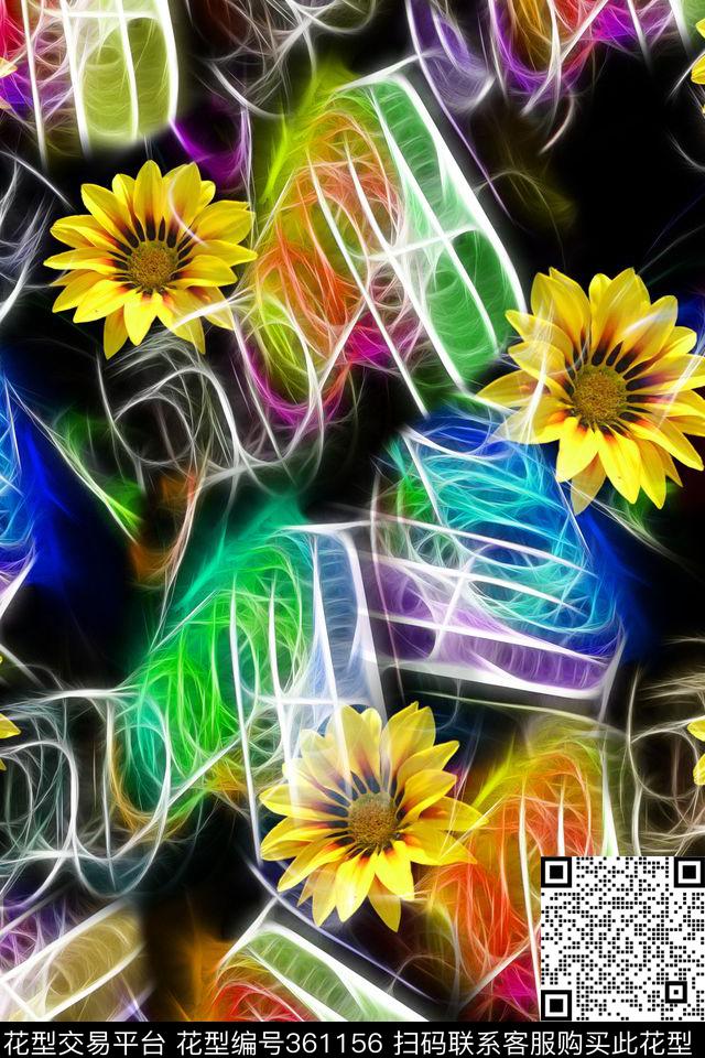 抽象花数码印花华亿平台下载（图片编号: 361156） - 瓦栏（Walan）