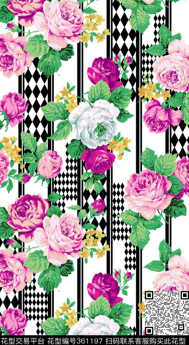 E-花卉几何/Flowers传统印花华亿平台下载（图片编号: 361197） - 瓦栏（Walan）