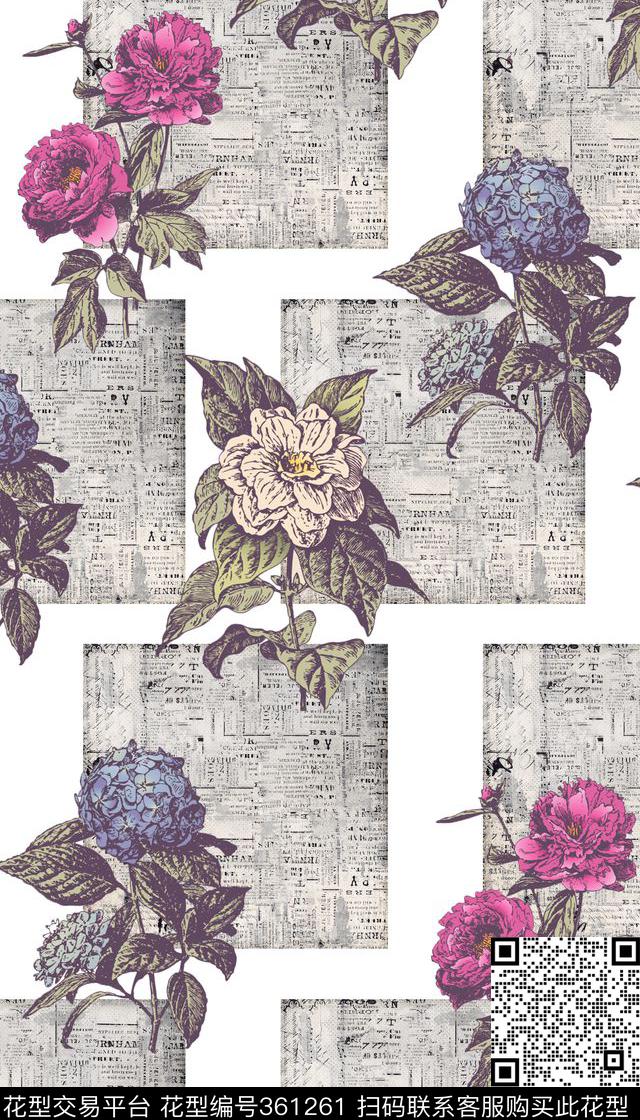 花卉植物数码印花华亿平台下载（图片编号: 361261） - 瓦栏（Walan）
