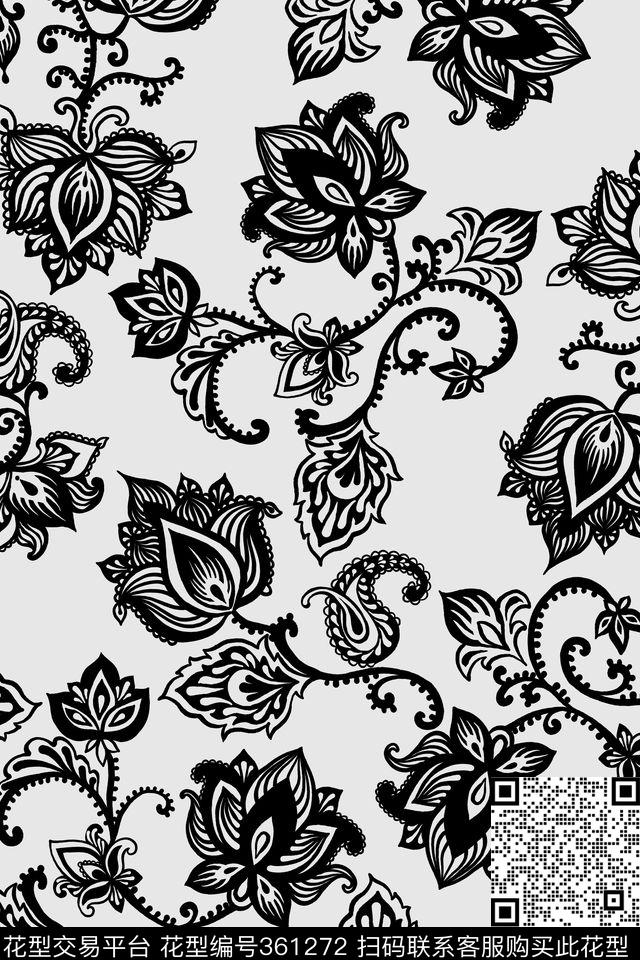 欧式宫廷风手绘欧式花纹传统印花华亿平台下载（图片编号: 361272） - 瓦栏（Walan）