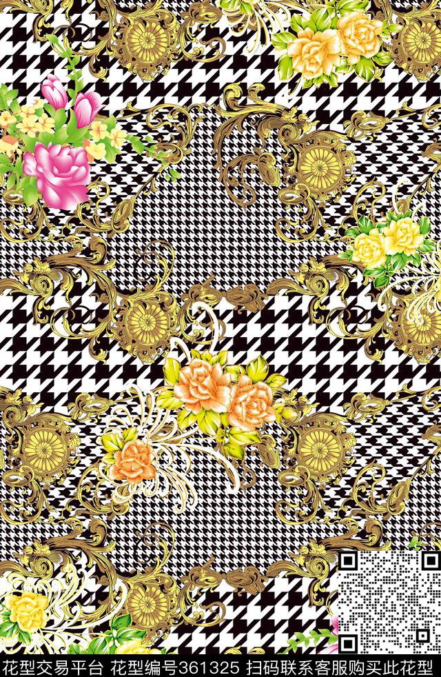 波点格子花传统印花华亿平台下载（图片编号: 361325） - 瓦栏（Walan）