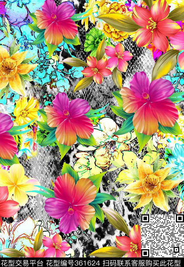 花卉网纹花朵花卉-欧式花纹数码印花华亿平台下载（图片编号: 361624） - 瓦栏（Walan）