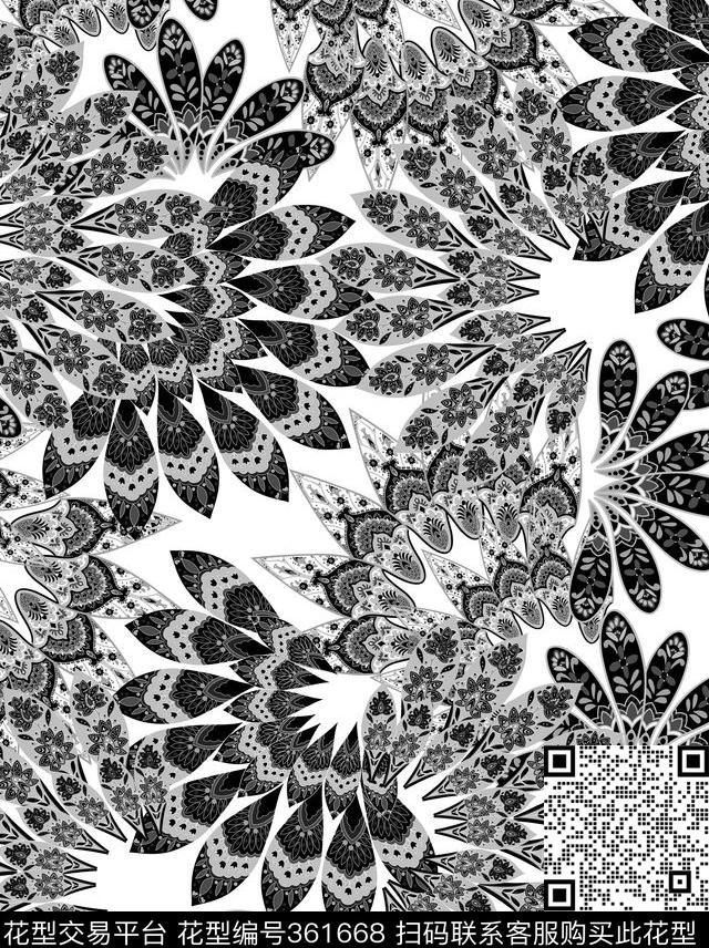 暗羽毛花绘个性休闲传统印花华亿平台下载（图片编号: 361668） - 瓦栏（Walan）