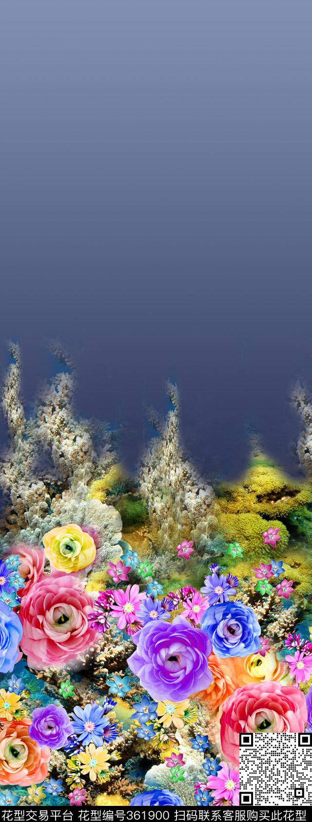 定位花卉手绘花数码印花华亿平台下载（图片编号: 361900） - 瓦栏（Walan）