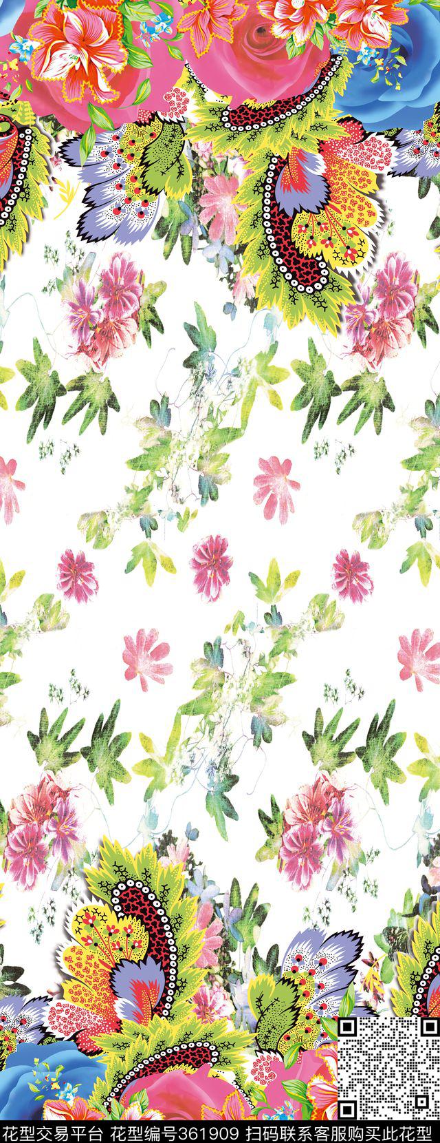 流行中国风中国风对称复古花贲定位女装传统印花华亿平台下载（图片编号: 361909） - 瓦栏（Walan）