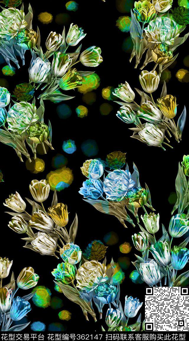 郁金香渐变花卉数码印花华亿平台下载（图片编号: 362147） - 瓦栏（Walan）