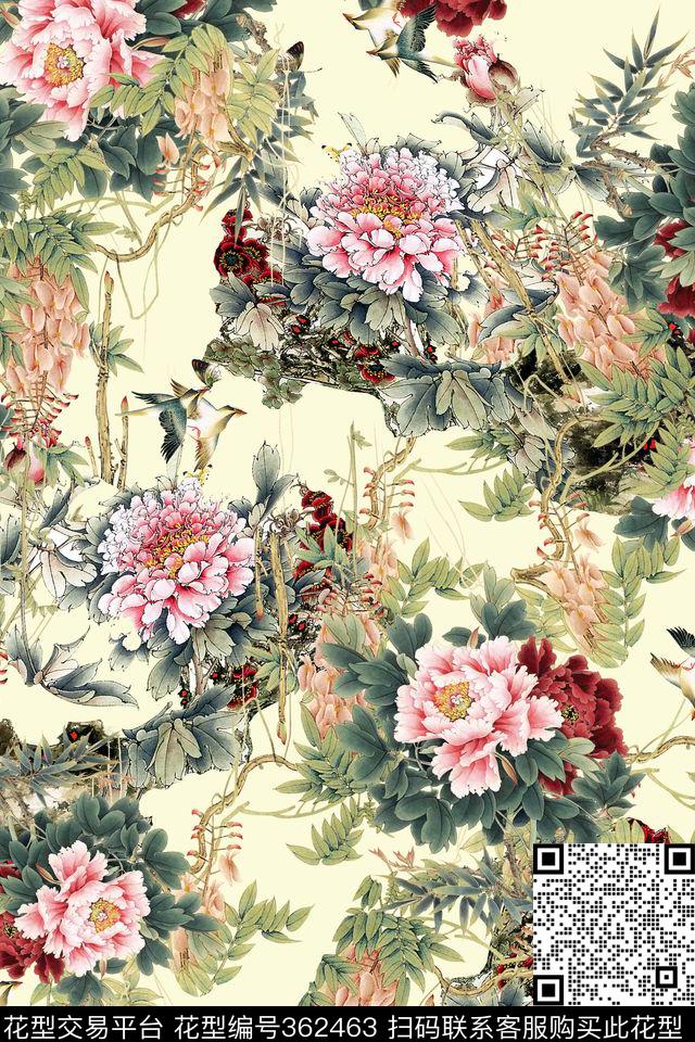 花卉休闲怀旧数码印花华亿平台下载（图片编号: 362463） - 瓦栏（Walan）