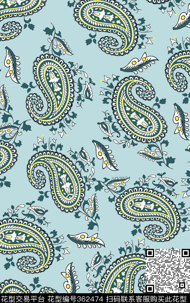 清新淡雅佩斯利复古花纹传统印花华亿平台下载（图片编号: 362474） - 瓦栏（Walan）