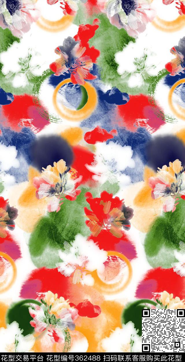 抽象红花绿叶数码印花华亿平台下载（图片编号: 362488） - 瓦栏（Walan）