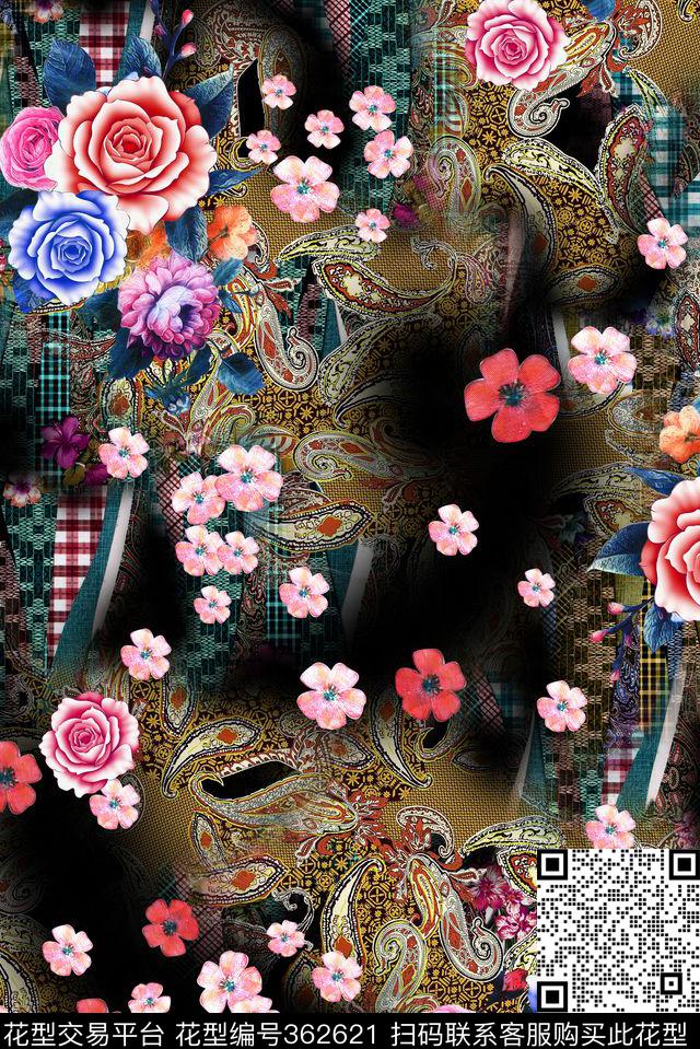 花卉抽象数码数码印花华亿平台下载（图片编号: 362621） - 瓦栏（Walan）